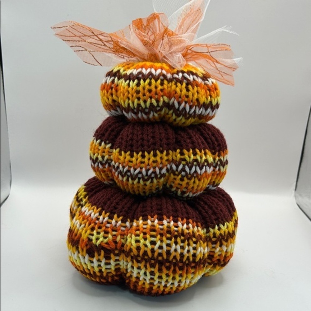 Handcrafted Multicolor Knit Pumpkin stack